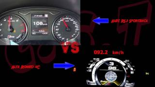 Car Speed Test Audi RS3 Sportback Series vs Alfa Romeo 4C Series Acceleration