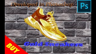 GOLD SNEAKERS ADOBE PHOTOSHOPda TAYYORLASH.