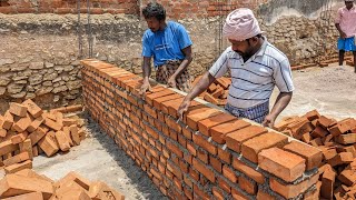 How To Build Brickwall Perfectly with cement || Construction Techniques Of Sill Level Brick Wall