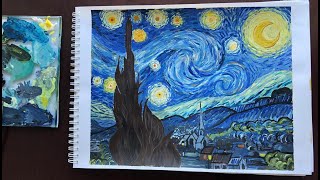 YILDIZLI GECE ÇİZİMİ (NEREDEYSE AYNISI)✔️VAN GOGH Starry Night Nasıl Çizilir?/Kendin Yap/DIY