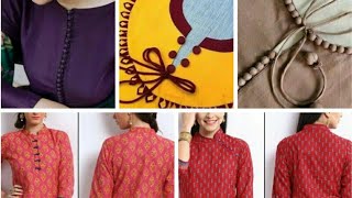 Top 35/ Trendy Kurti Neck Petterns Idea/ Front & Bake Kurta Neckline With Buttons Designs Collection