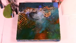 Abstract Painting-Touch Up In Blue/Green Cold Wax