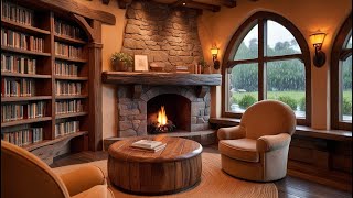 Rainy Day on a Cabin Room with Fireplace | Rain Sounds & Calm Ambiance