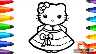 Hello Kitty with a Beautiful Dress Drawing ||Painting and Coloring for kids and Toddlers ||