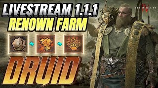 DIABLO 4 RENOWN FARM PATCH 1.1.1 LIVESTREAM ON DRUID