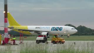 MNG Airlines Airbus A300B4 landing and taxi at Bratislava Airport