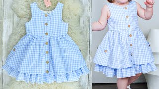 Beautiful Button Placket Double Layer Umbrella Cut Baby Frock Cutting and Stitching | DIY Baby Frock