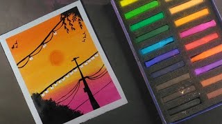 Easy Soft Pastles Drawing For Beginner /Sunset Sky /Ground Flowers - Rajnish_arts7.