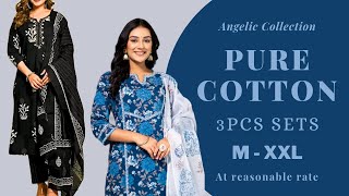 Summer Collection | കോട്ടൺ 3 പീസ് സെറ്റ് | M - XXL | Angelic Collection