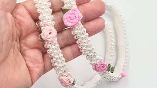 Tiara de pérolas com flor rococó  - Headband de pérolas para bebê