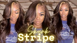 BOLD Blonde Skunk Stripe Chocolate Brown Wig Install & Hair Transformation ft. Megalook hair