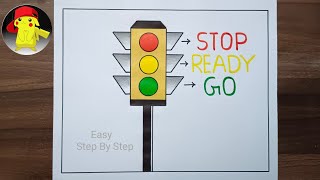 How to Draw Traffic Light / Traffic Signal Drawing / Road Safety Drawing / Traffic Light Drawing