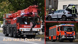 [Auto rast in Denkmal] Reserve Kran, RW 3 auf Einsatzfahrt mit Horn || Berliner Feuerwehr II TD 3639