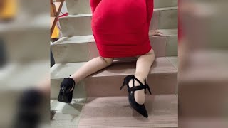 Polio Woman Crawling Upstairs in Office Dress | Wheelchair Lady in with High Heels