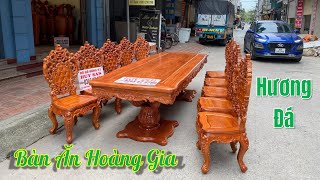 Bàn Ăn Hoàng Gia Gỗ Hương Đá, Chọn Vân Cực Đẹp, Đục Sắc Nét, Hoàn Thiện Kỹ