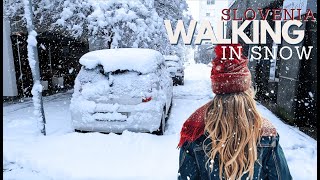 HEAVY SCENIC SNOWFALL 4K WALKING TOUR IN LJUBLJANA, SLOVENIA SNOW ASMR