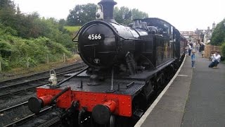 GWR 4566 departs Bridgnorth (platform view)