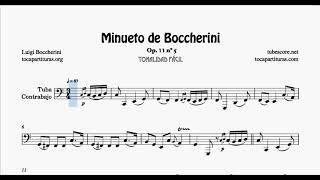 Minueto de Boccherini Partitura de Tuba y Contrabajo en Do Mayor Tonalidad Fácil Clave de Fa