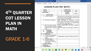 4th Quarter COT Lesson Plan in Math