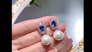 Sapphire Pearl Earrings #pearlearrings #sapphireearrings #weddingearrings #partyearrings