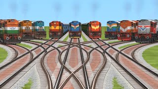 Nine Diesal Locomotive Train Running At Bumpy Forked Branched Crossings Track ||Train Video game||