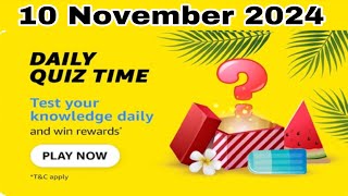 Amazon daily quiz time answers today, Amazon daily quiz answers today, Amazon quiz 10 November 2024