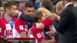 Croatia President kisses and hugs Modric so hard for so long! Lovren gets jealous and stares!