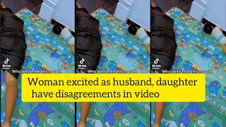 Woman excited as husband, daughter disagree in video