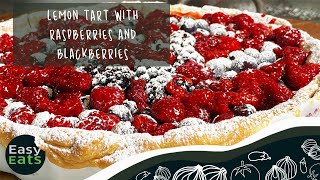 Lemon tart with blackberries and raspberries