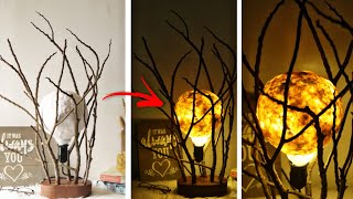 HOW TO MAKE DIY MOON LIGHT LAMP USING TISSUE PAPER AND TREE BRANCH | LAMP IDEAS | NIGHT LAMPSHADE