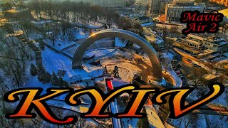 DJI Mavic Air 2 Bird's eye view of Kyiv |Metro bridge| |Pedestrian bridge| cinematic drone footage