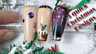 Super quick nail art ideas for Christmas using cat eye gels| madamglam| Alina crystals