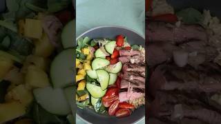 Grilled pineapple and steak salad. Full recipe in the description