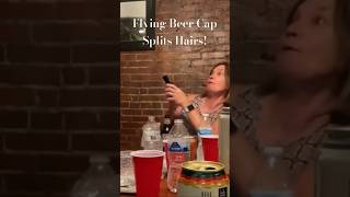 Flying Beer Cap Splits Hairs!