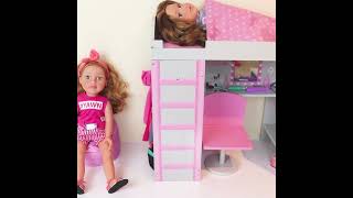 All in one Bedroom For Dolls, High Sleeper, Wardrobe, Dressing Table and Best Friends Sleep Over