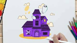 How to Draw a Haunted House with Ghosts | Spooky Halloween Drawing for Kids