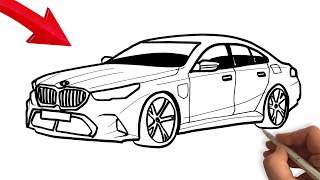 BMW M5 G90 2024 nasıl çizilir - BMW M5 serisi arabayı adım adım çizmek - Çizim Mektebi Araba Çizimi