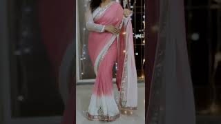 Pink and white dual tone pure chiffon saree and full hand blouse | How to drape a saree? #sareehaul