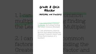 Grade 8 Quiz Review Multiple and Factors