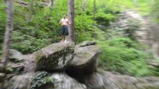 Jumping into the pond at Mount Tammany