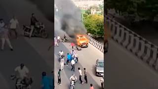 Shocking video of a  burning vehicle on the road  suddenly starts towards unsuspected onlookers 😱