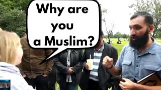 Non-Muslim woman asks 'Why are you a Muslim?' Answered by Br. Subboor Ahmed at Speakers Corner.