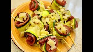 Spiedini di zucchine grigliate, con bresaola e fontina