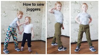 how to sew pants. sewing tutorial Pattern for children jogger sweatpants 18 month/86-7/128 sizes.