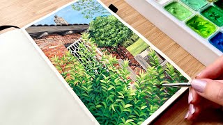 Landscape Painting of Red Brick Village House With Jelly Gouache 🌱 Paint With Me