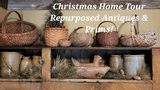 Christmas Home Tour Decorate Artistically with Repurposed Primitives and Antiques Beautiful Displays