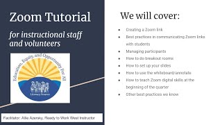 Zoom Tutorial for Literacy Source Instructors and Volunteers