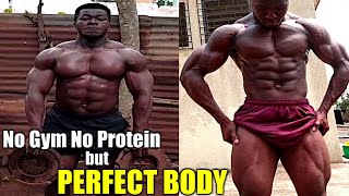 African Bodybuilder No Gym No Protein Powder - Perfect Body!