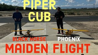 Black Horse Piper Cub 74” wing span Saito FA-62B 4 stroke nitro. Maiden Flight.