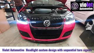 custom sequential turn signals done on VW Golf 5 GTI with factory xenon headlight